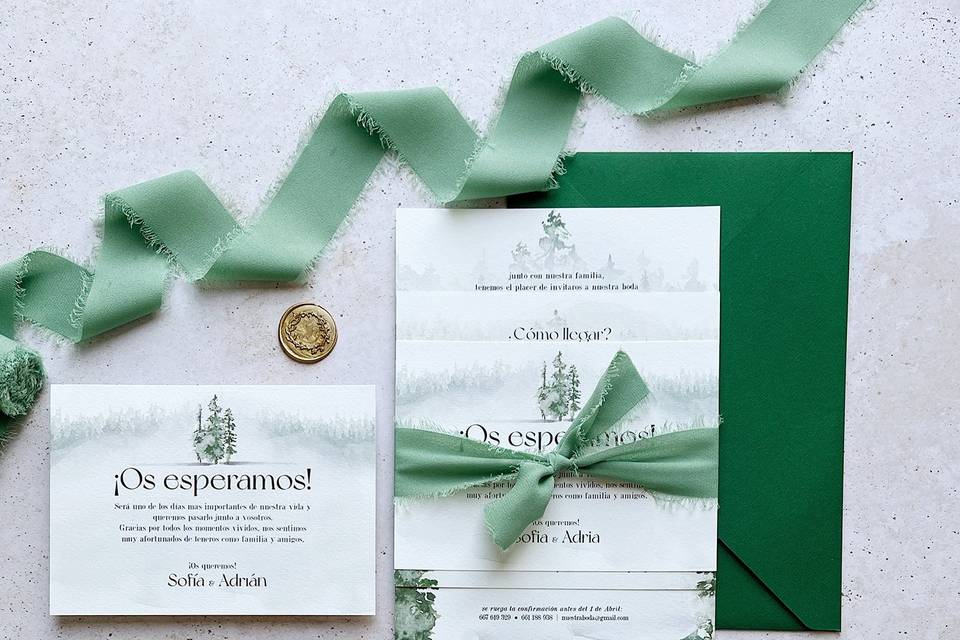 Invitación de boda forestal