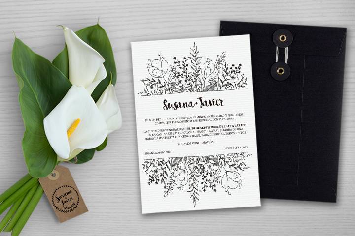 Invitación floral black&white