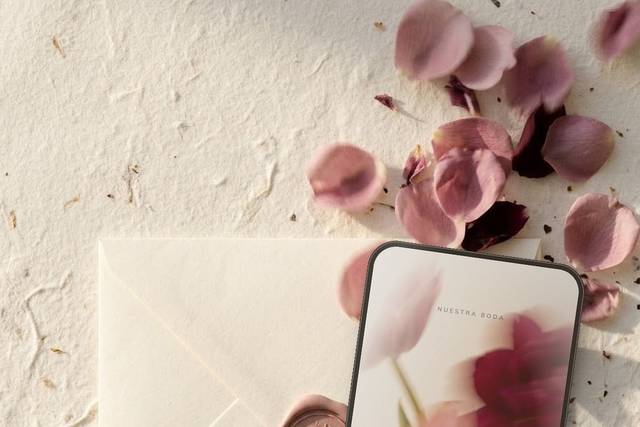Blume & Flou · invitación digital con lacre rosa y tulipanes