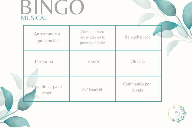 Bingo personalizado para bodas
