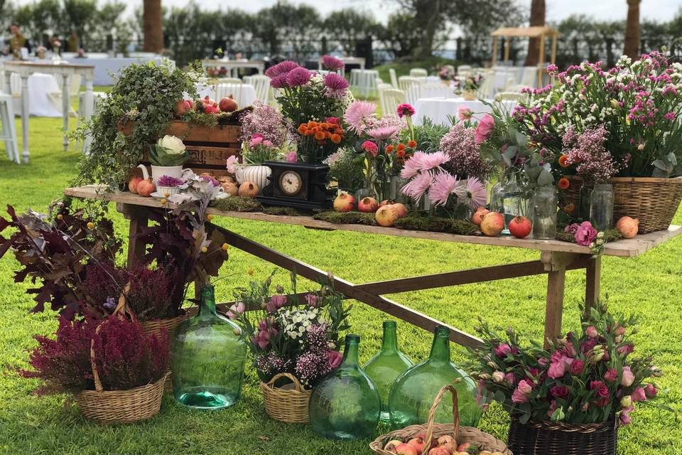 Mesa chuches en la pérgola