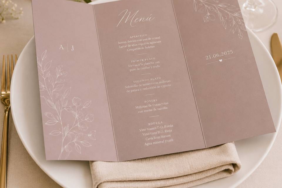 Menú tríptico para boda
