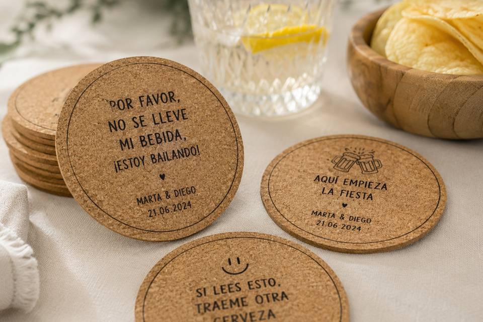 Posavasos de corcho para bodas
