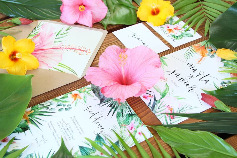 Invitación de boda tropical