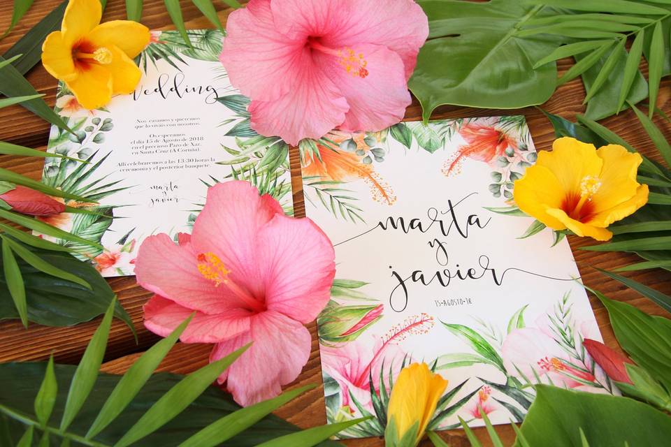 Invitación de boda tropical