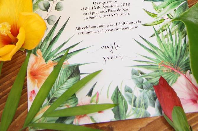 Invitación de boda tropical