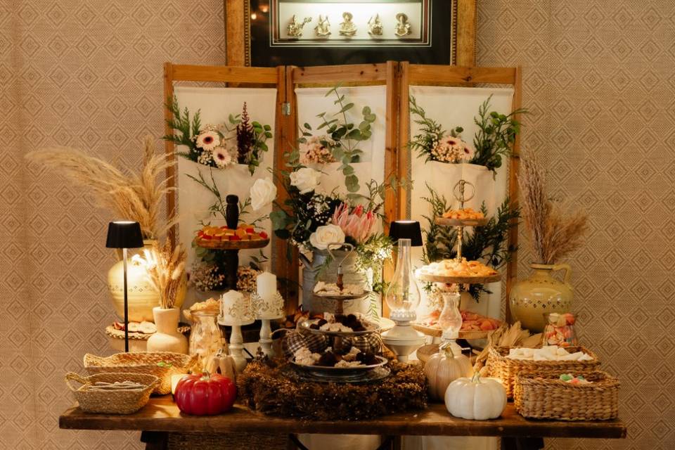 Mesa de chuches romántica