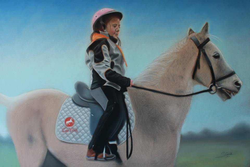 Retrato con caballo a pastel