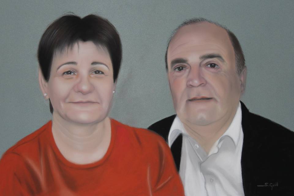 Retrato doble a pastel