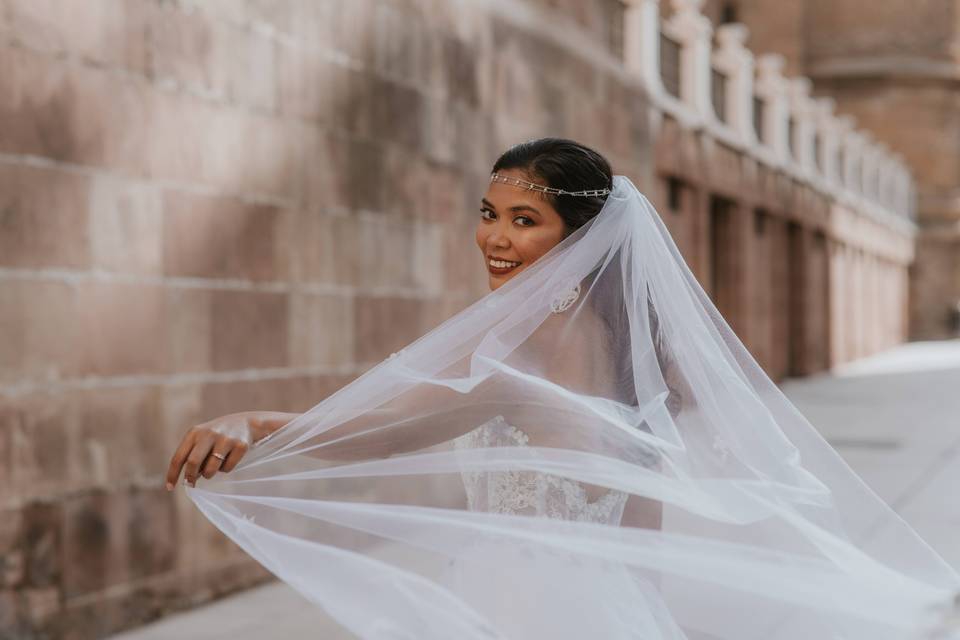 Vestido princesa con velo