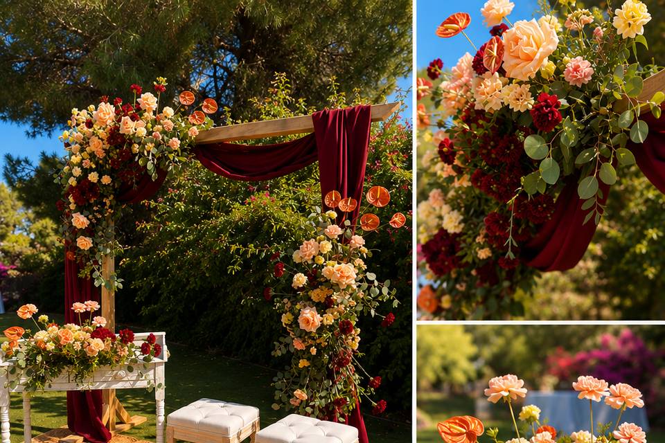 Boda tonos burdeos crema