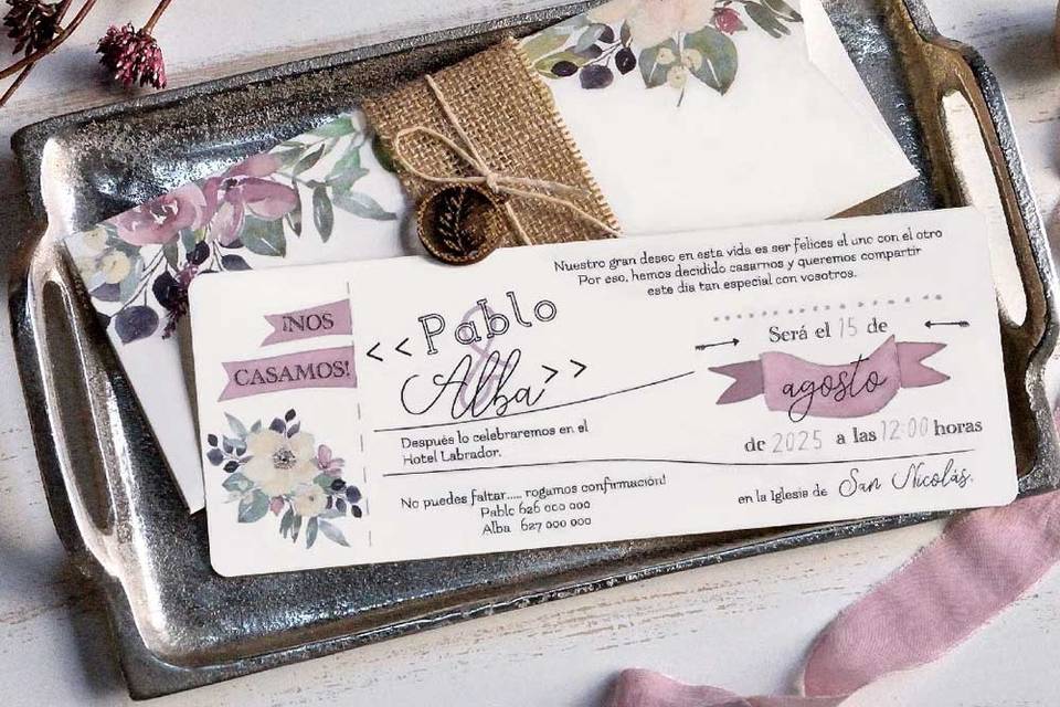 Invitación de boda flores