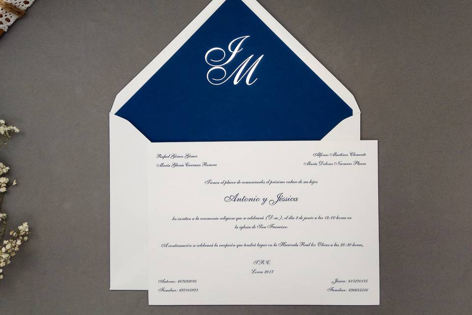 Invitación de boda Azul Marino