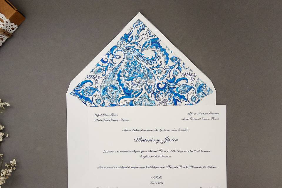 Invitación de boda Azul