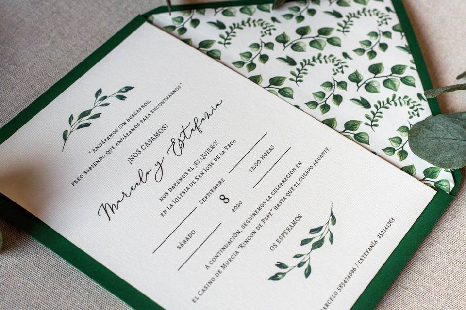 Invitación de boda Hojas verde