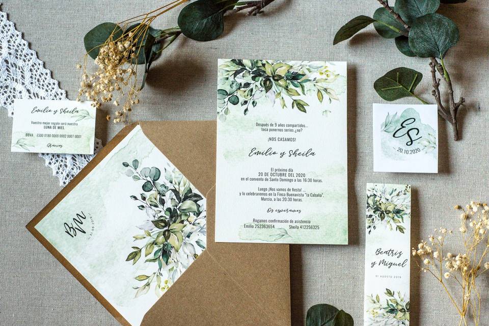 Invitación de boda Hojas verde