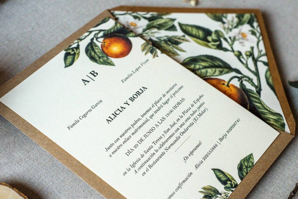 Invitación de boda Naranjas