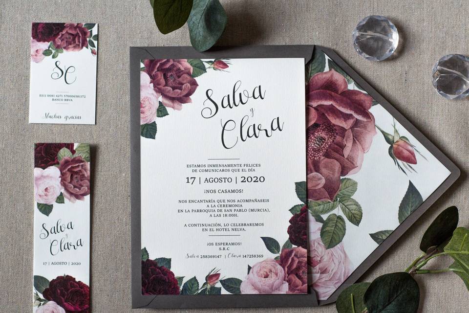 Invitación de boda burgundy