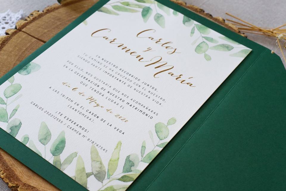 Invitación de boda eucalipto