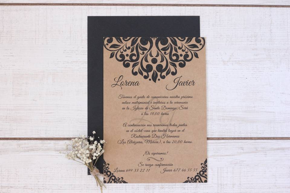 Invitación de boda kraft