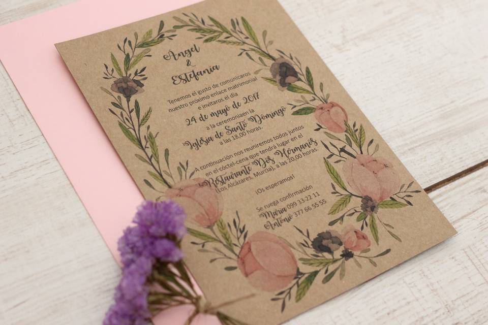 Invitación de boda kraft