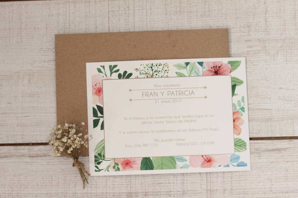 Invitación de boda flores