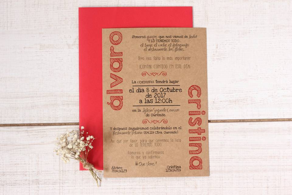 Invitación de boda kraft