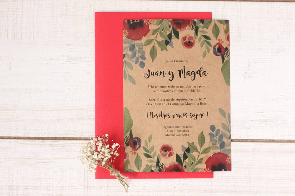 Invitación de boda kraft