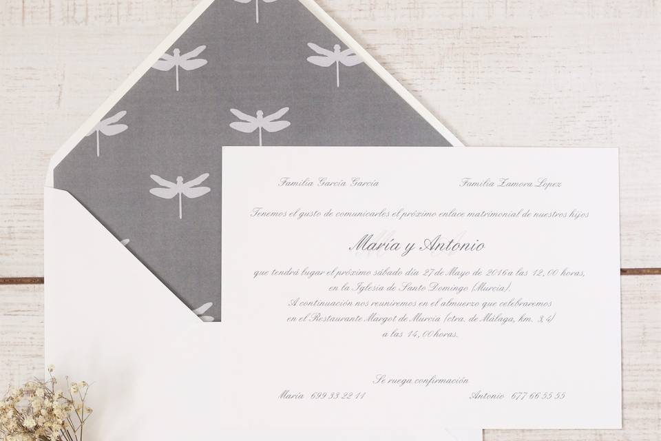Invitación de boda libelulas