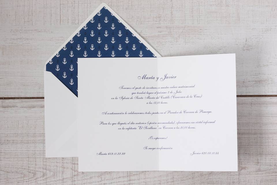 Invitación de boda marinera