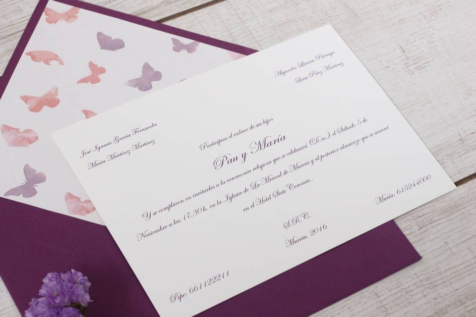 Invitación de boda mariposas