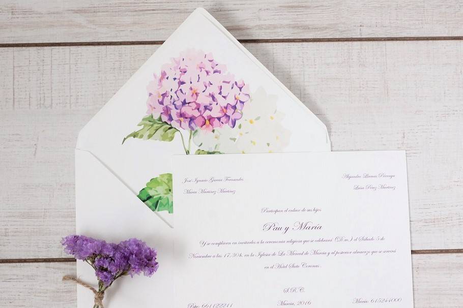 Invitación de boda hortensia