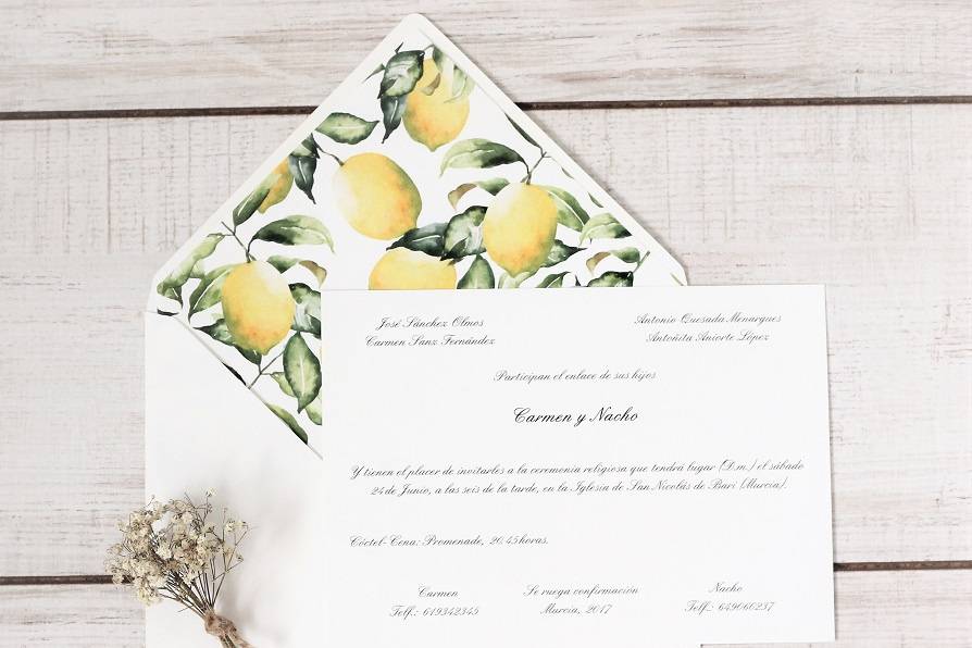 Invitación de boda limones