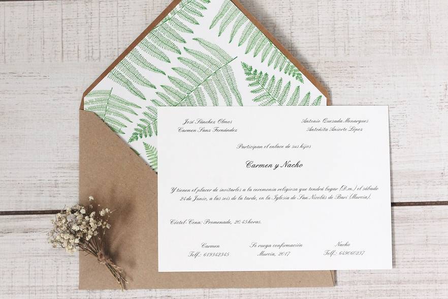 Invitación de boda natural