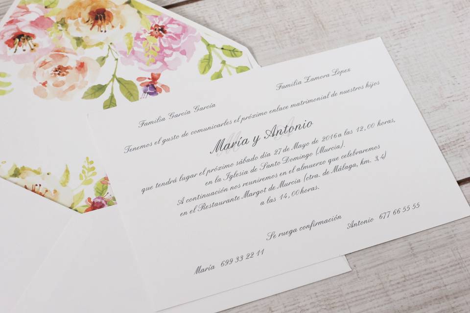 Invitación de boda flores