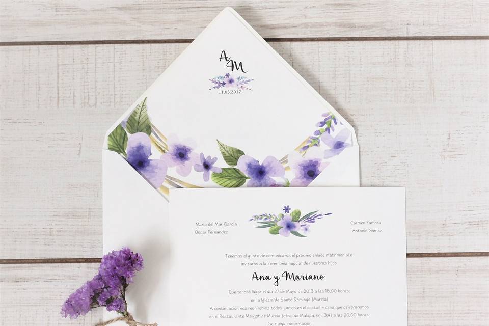 Invitación de boda flores