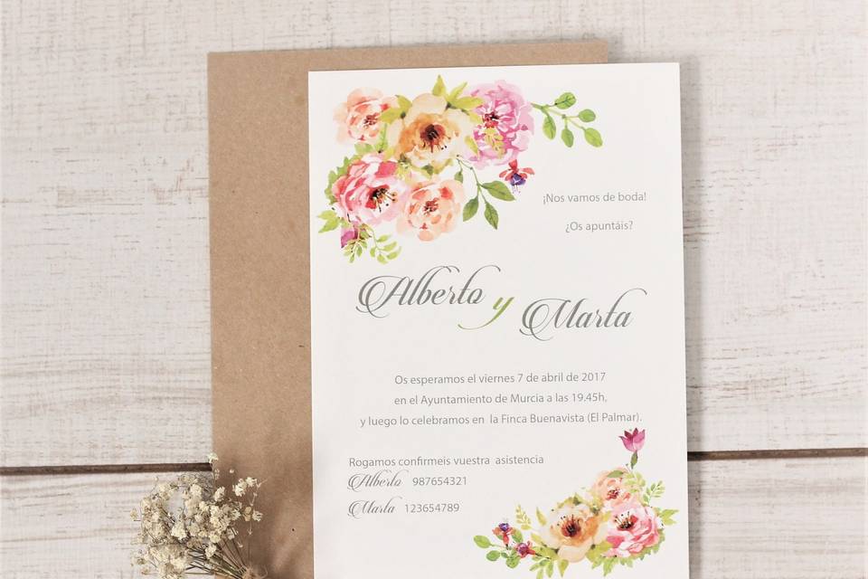 Invitación de boda flores