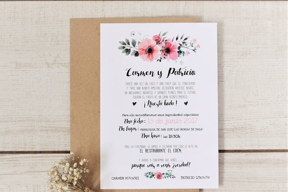 Invitación de boda flores