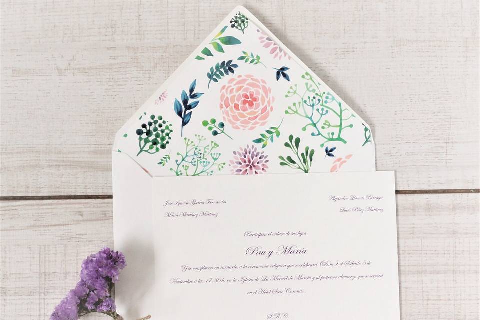 Invitación de boda flores