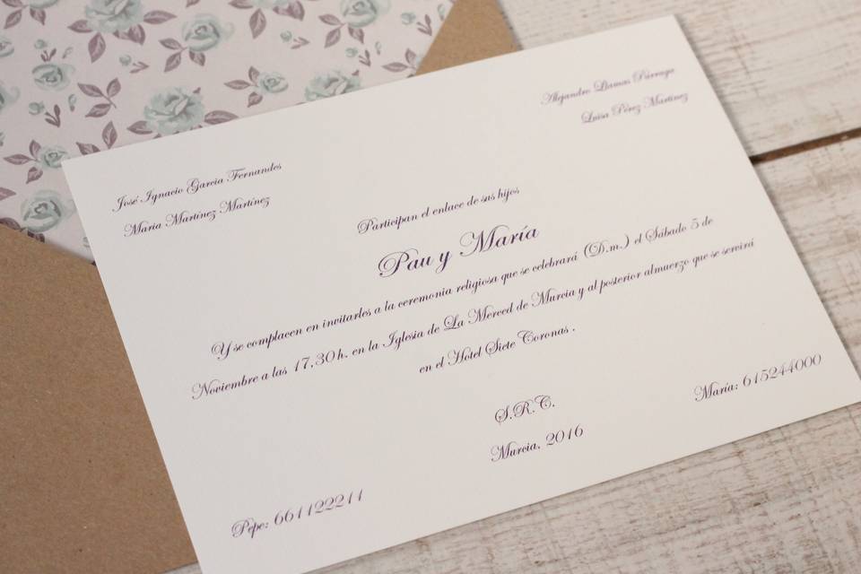 Invitación de boda flores