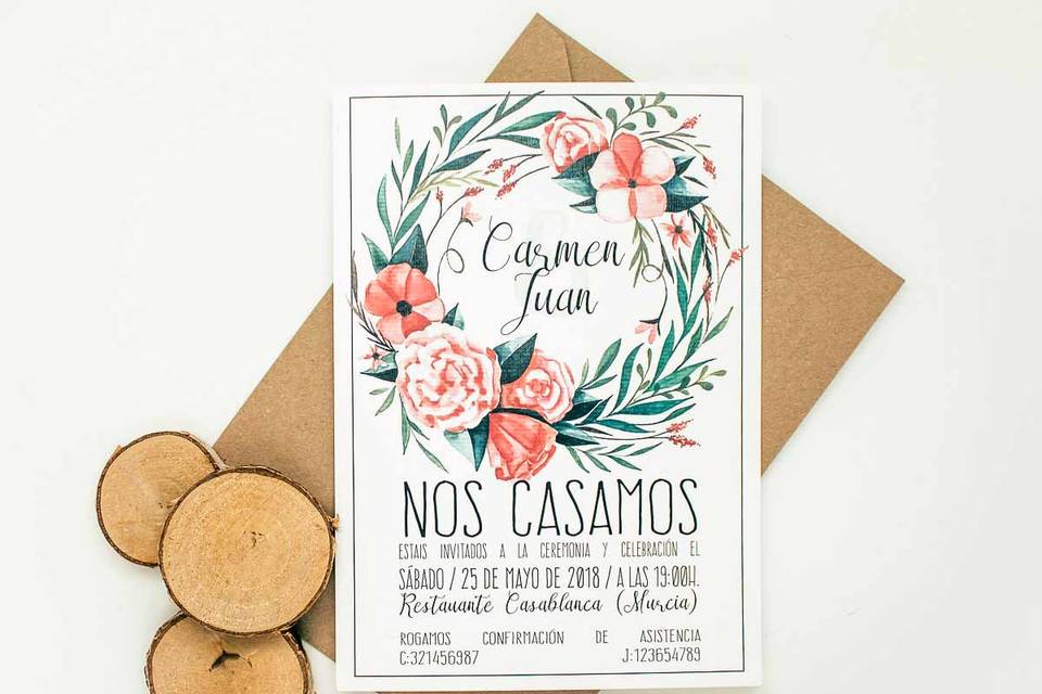 Invitación de boda rústica