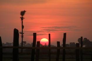 Puesta de sol en los arrozales de Camboya