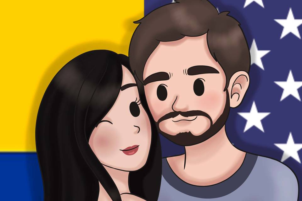 Ilustración de pareja de novios