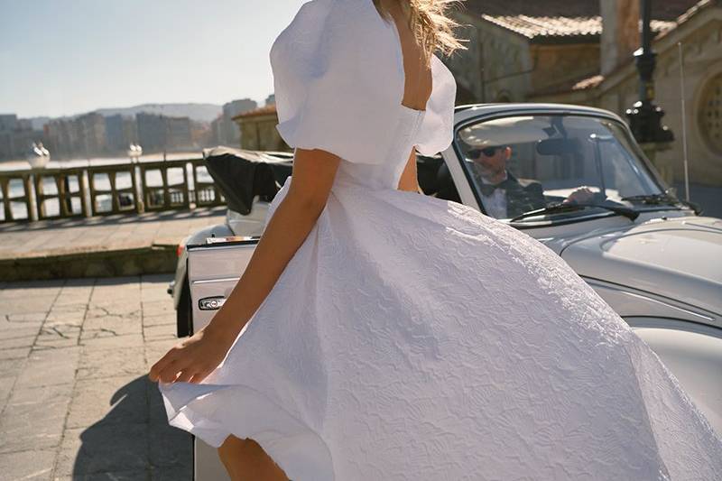 Vestido brocado blanco novia