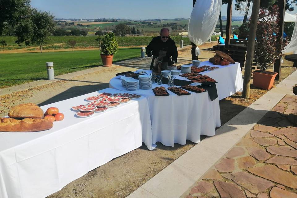 Mesa de jamón al corte