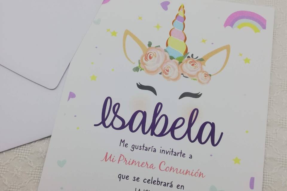 Invitación comunión unicornio