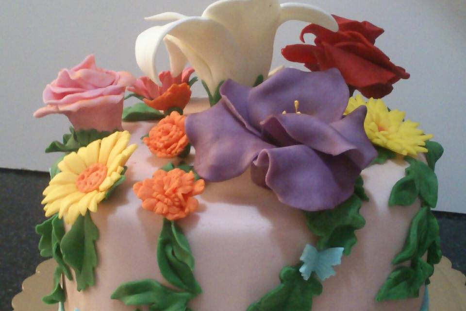 Tarta de flores de fondant