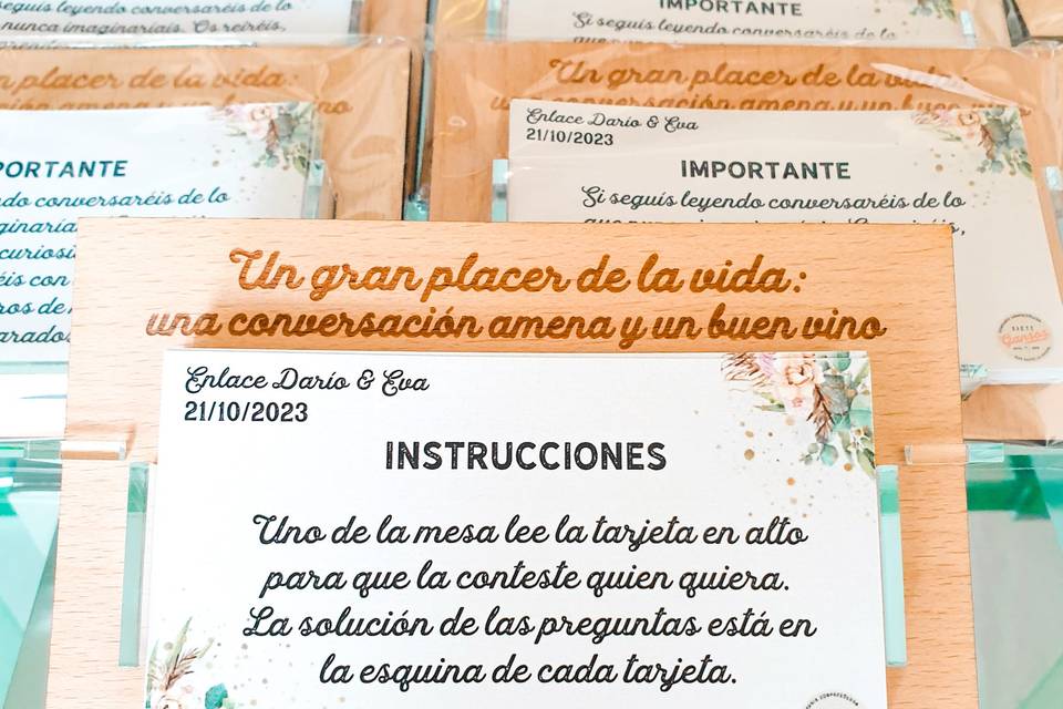 Juego tarjetas mesas banquete