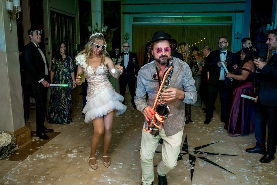 Sexy saxman on fire