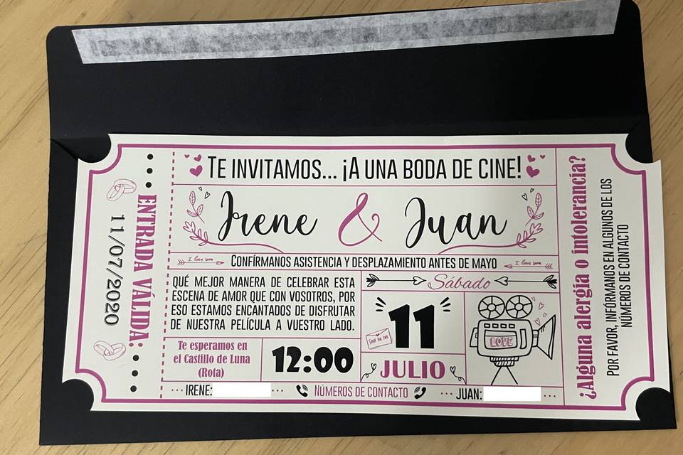 Invitación de boda cine